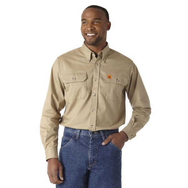 Wrangler Button Down FR Work Shirt in Khaki